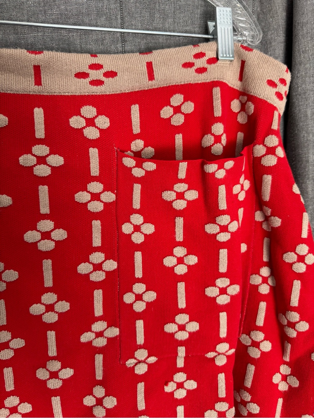 Anthropologie Maeve Quant Mini Skirt Red Cream XL Soft pockets 60’s Vibe Print - Picture 3 of 11